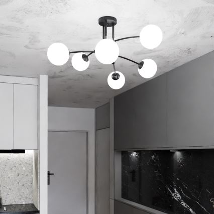 Chandelier on a pole PREGOS 6xE14/10W/230V black/white