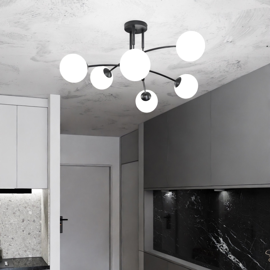 Chandelier on a pole PREGOS 6xE14/10W/230V black/white