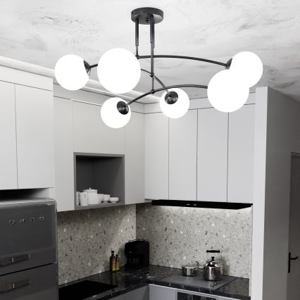 Chandelier on a pole PREGOS 6xE14/10W/230V black/white