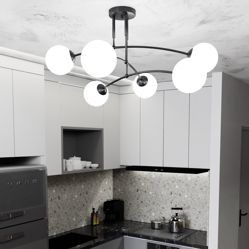 Chandelier on a pole PREGOS 6xE14/10W/230V black/white