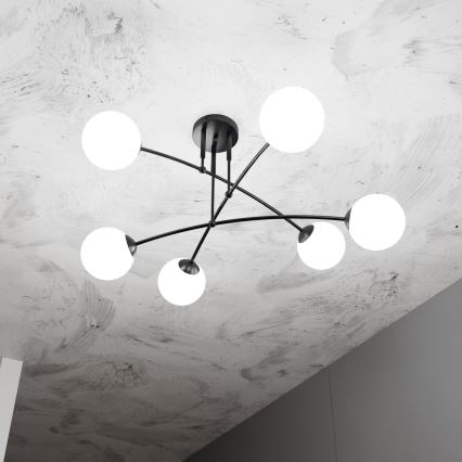 Chandelier on a pole PREGOS 6xE14/10W/230V black/white