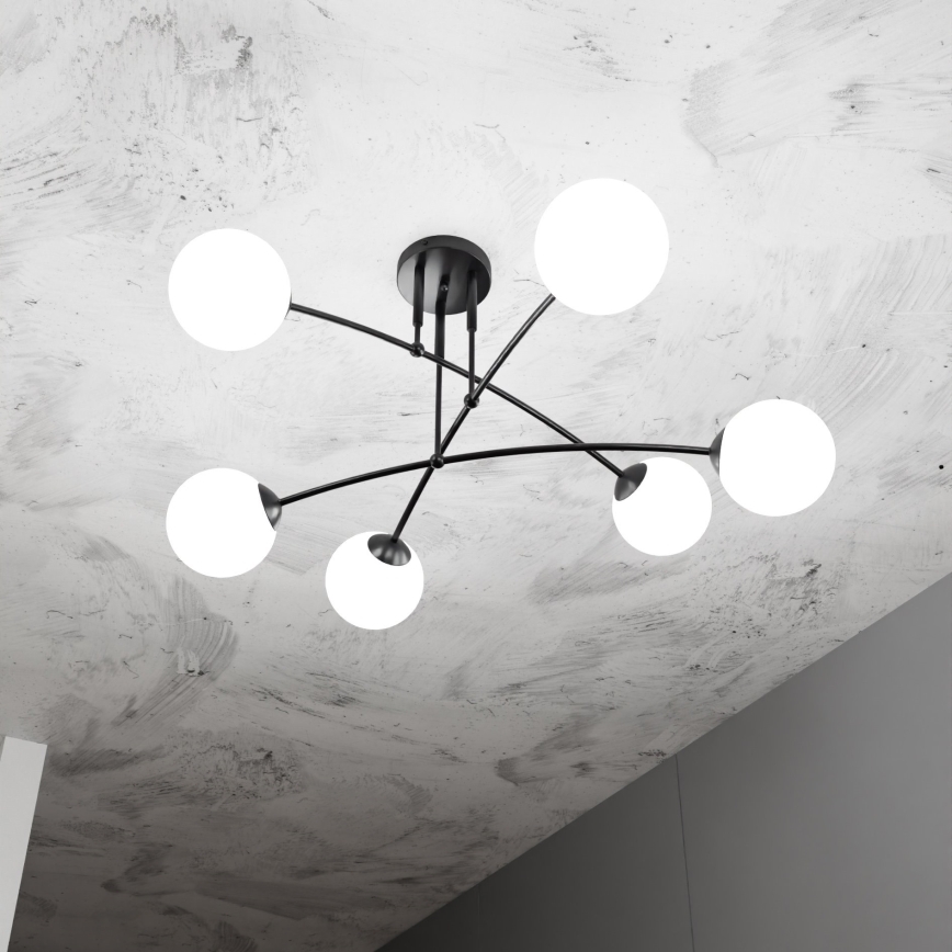 Chandelier on a pole PREGOS 6xE14/10W/230V black/white