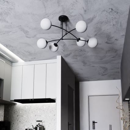 Chandelier on a pole PREGOS 6xE14/10W/230V black/white