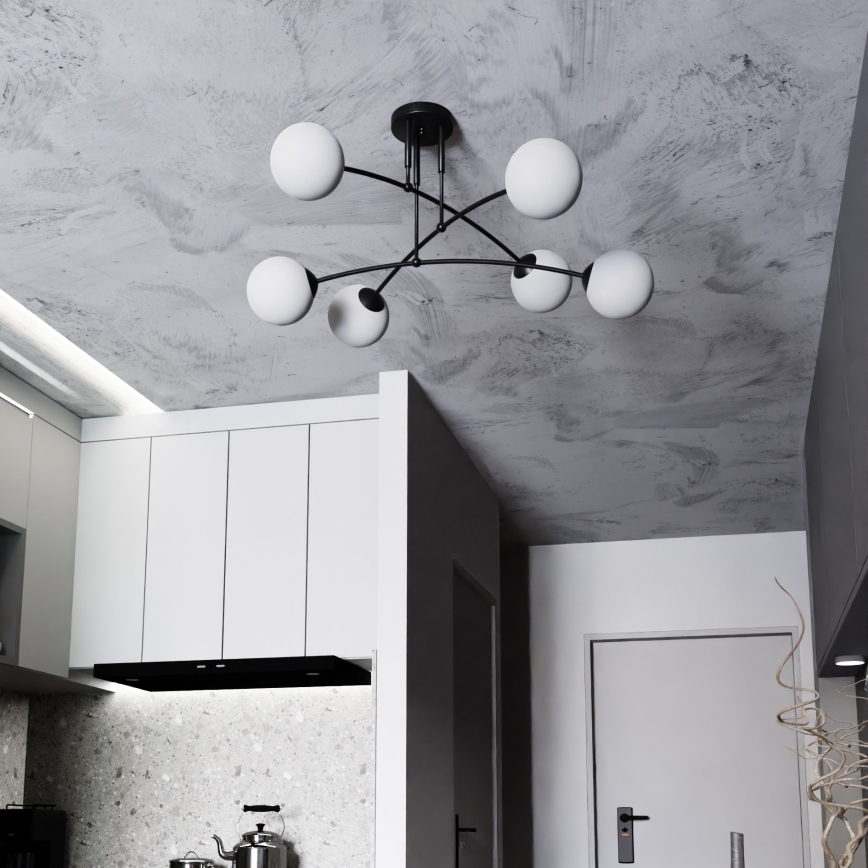 Chandelier on a pole PREGOS 6xE14/10W/230V black/white