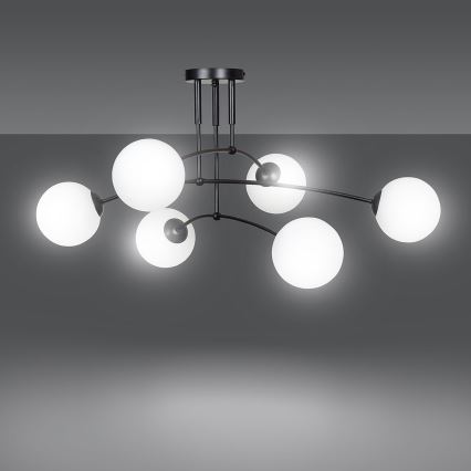 Chandelier on a pole PREGOS 6xE14/10W/230V black/white