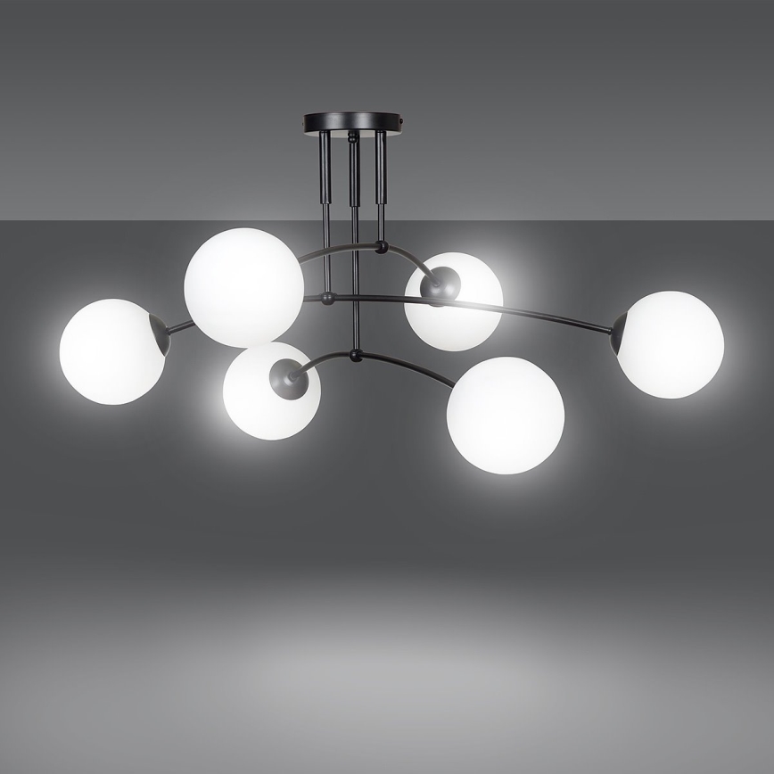 Chandelier on a pole PREGOS 6xE14/10W/230V black/white