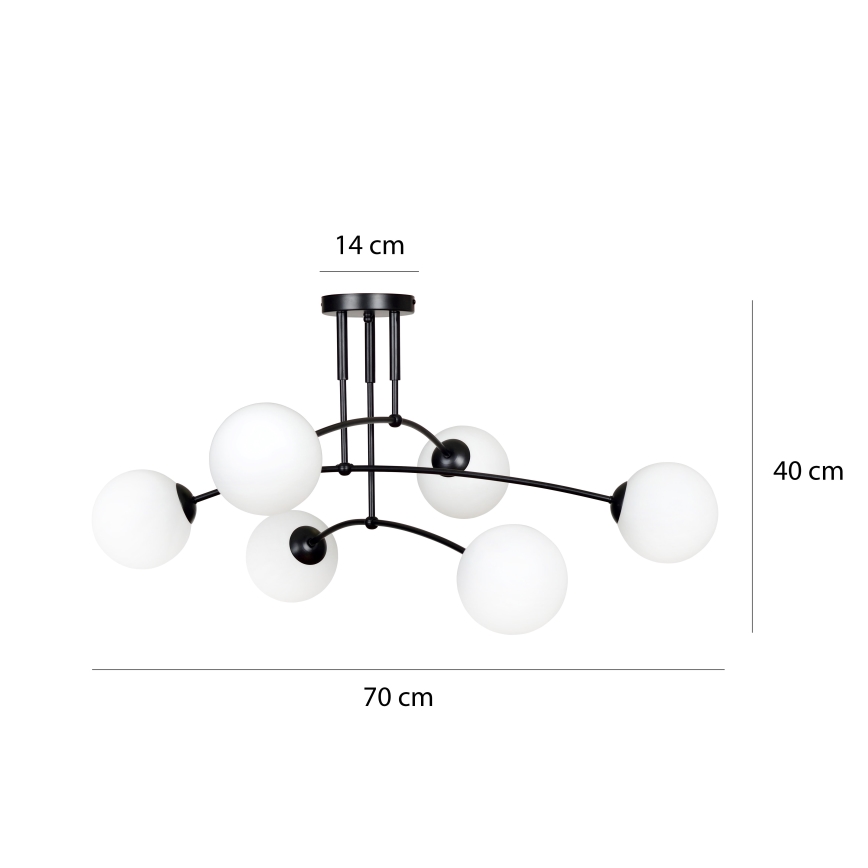 Chandelier on a pole PREGOS 6xE14/10W/230V black/white