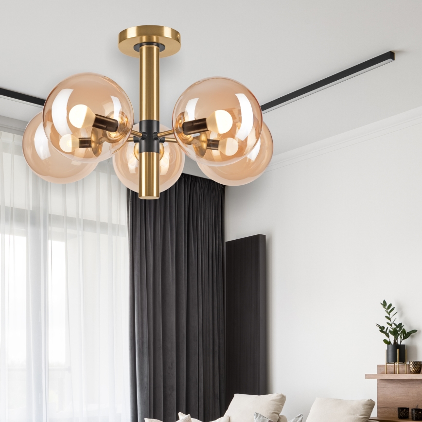 Chandelier on a pole ROLLO 5xE14/5W/230V gold/smoky beige