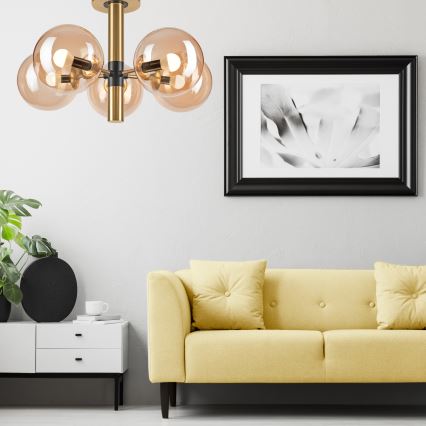 Chandelier on a pole ROLLO 5xE14/5W/230V gold/smoky beige