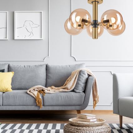 Chandelier on a pole ROLLO 5xE14/5W/230V gold/smoky beige
