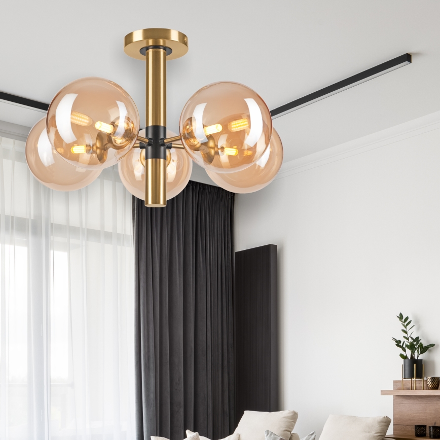 Chandelier on a pole ROLLO 5xG9/5W/230V gold/smoky beige