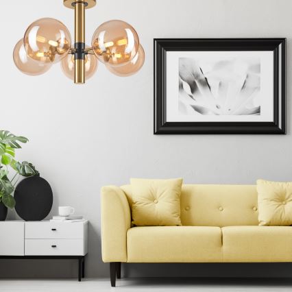 Chandelier on a pole ROLLO 5xG9/5W/230V gold/smoky beige