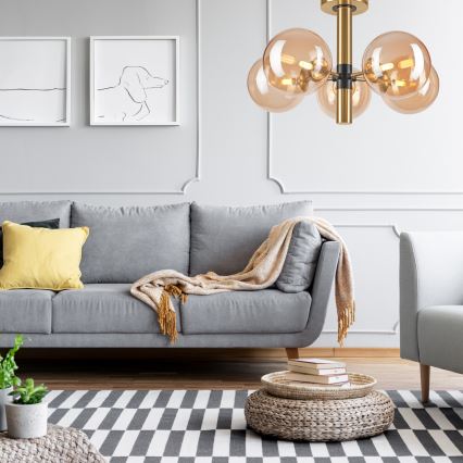 Chandelier on a pole ROLLO 5xG9/5W/230V gold/smoky beige