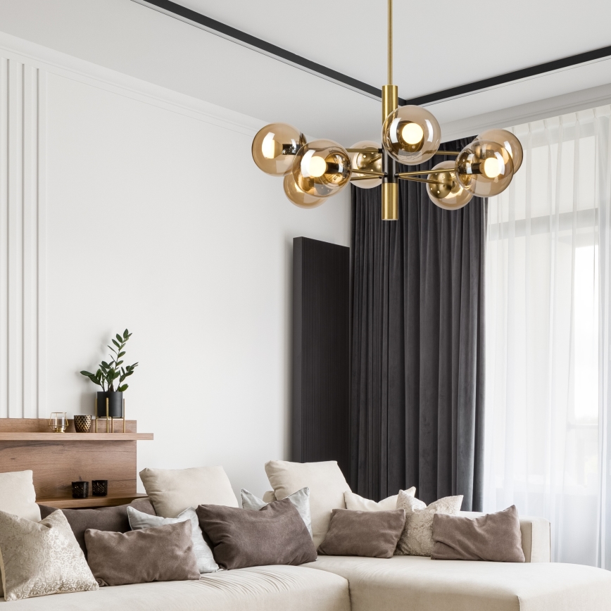 Chandelier on a pole ROLLO 8xE14/5W/230V gold/smoky beige