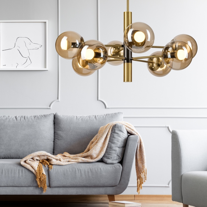 Chandelier on a pole ROLLO 8xE14/5W/230V gold/smoky beige