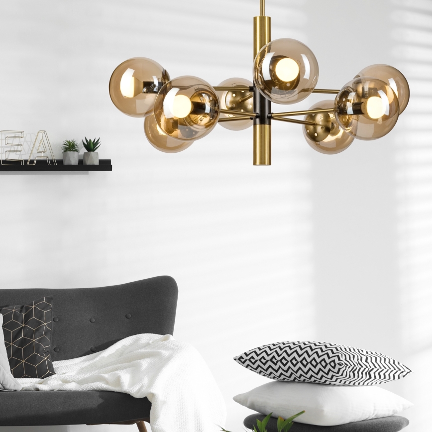 Chandelier on a pole ROLLO 8xE14/5W/230V gold/smoky beige