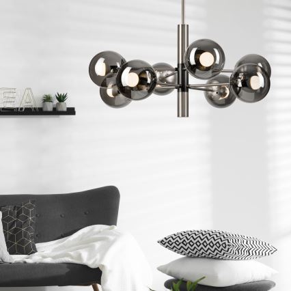 Chandelier on a pole ROLLO 8xE14/5W/230V matte chrome/smoky