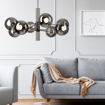 Chandelier on a pole ROLLO 8xE14/5W/230V matte chrome/smoky