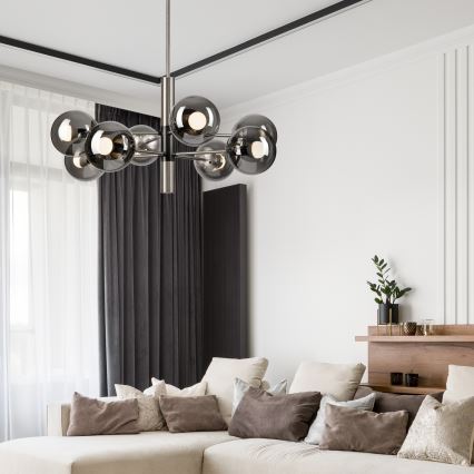 Chandelier on a pole ROLLO 8xE14/5W/230V matte chrome/smoky