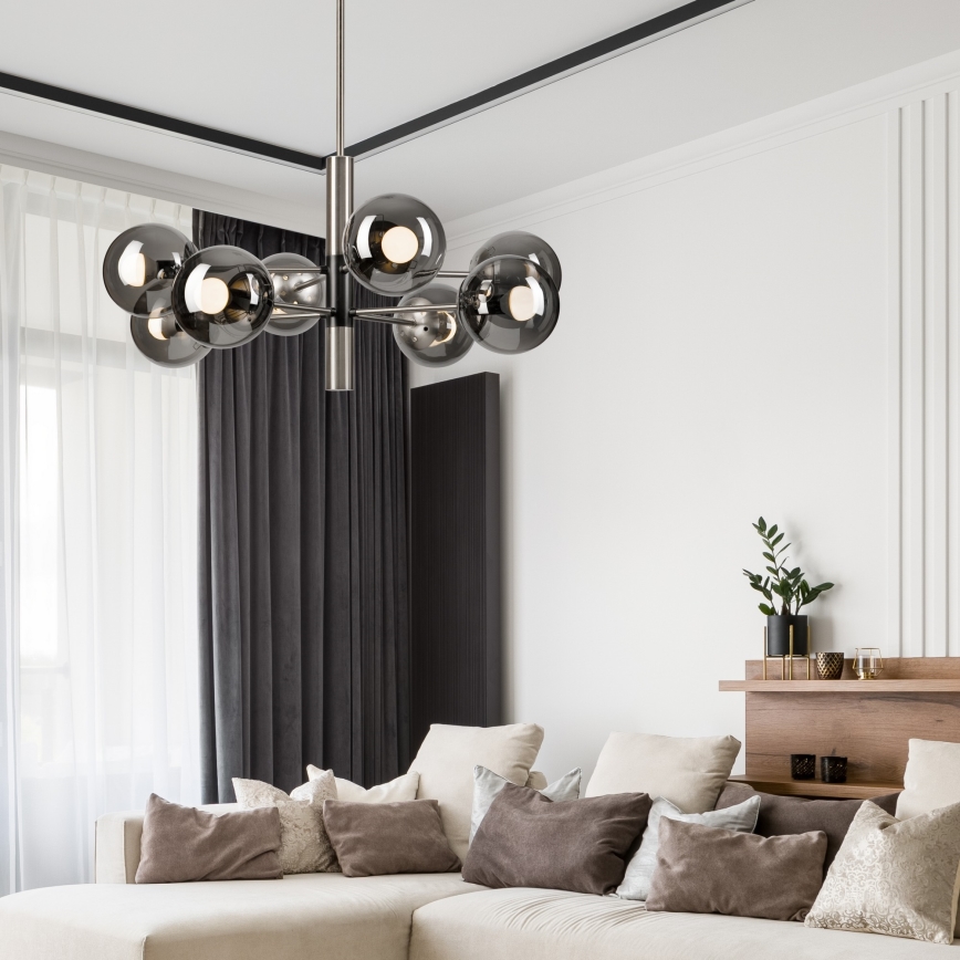 Chandelier on a pole ROLLO 8xE14/5W/230V matte chrome/smoky