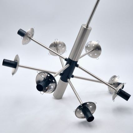 Chandelier on a pole ROLLO 8xE14/5W/230V matte chrome/smoky