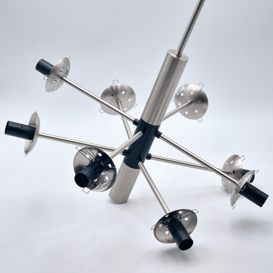Chandelier on a pole ROLLO 8xE14/5W/230V matte chrome/smoky