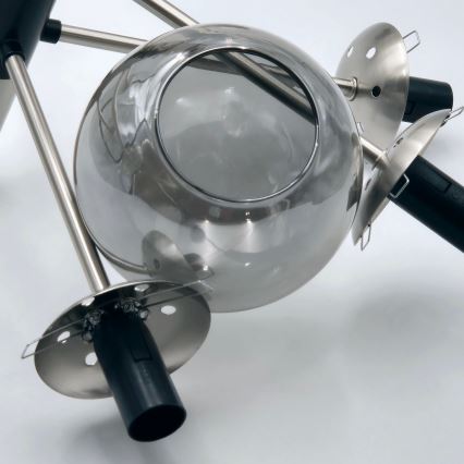 Chandelier on a pole ROLLO 8xE14/5W/230V matte chrome/smoky