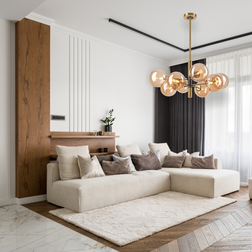 Chandelier on a pole ROLLO 8xG9/5W/230V gold/smoky beige