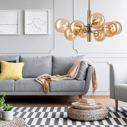 Chandelier on a pole ROLLO 8xG9/5W/230V gold/smoky beige