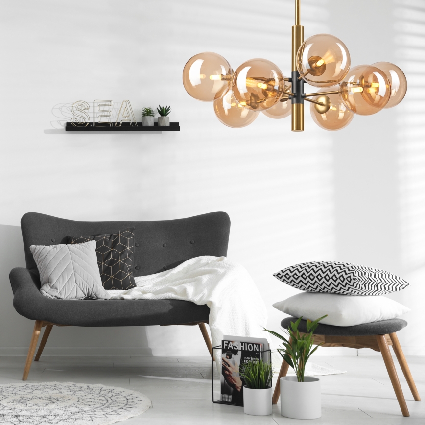 Chandelier on a pole ROLLO 8xG9/5W/230V gold/smoky beige