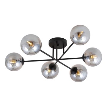 Chandelier on a pole ROMA 6xE14/10W/230V black/smoky