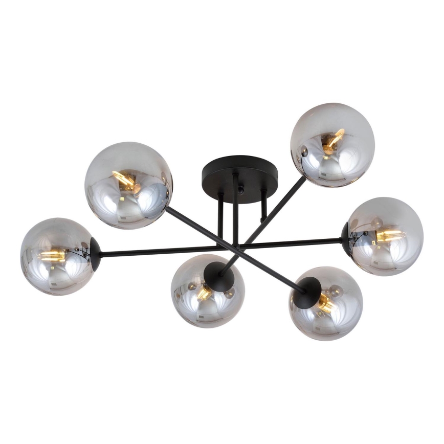 Chandelier on a pole ROMA 6xE14/10W/230V black/smoky