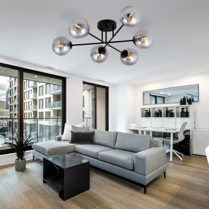 Chandelier on a pole ROMA 6xE14/10W/230V black/smoky