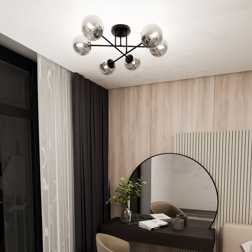 Chandelier on a pole ROMA 6xE14/10W/230V black/smoky
