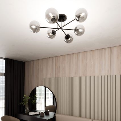 Chandelier on a pole ROMA 6xE14/10W/230V black/smoky