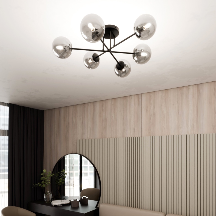 Chandelier on a pole ROMA 6xE14/10W/230V black/smoky
