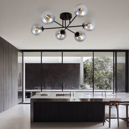 Chandelier on a pole ROMA 6xE14/10W/230V black/smoky