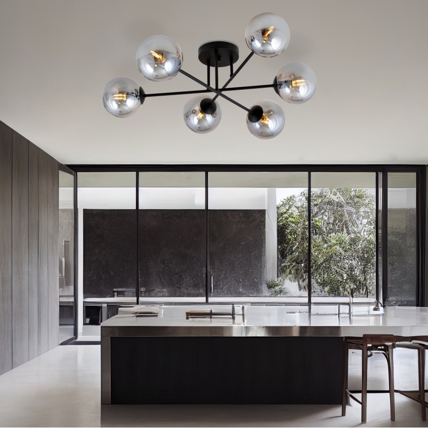 Chandelier on a pole ROMA 6xE14/10W/230V black/smoky