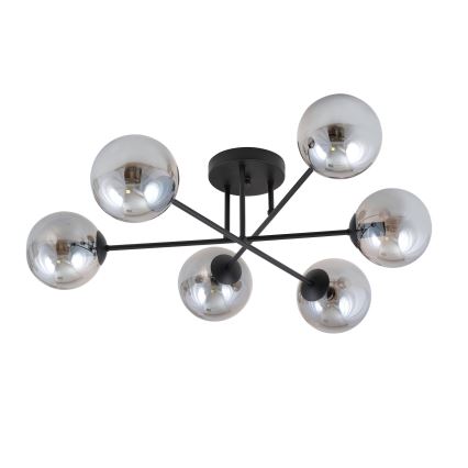 Chandelier on a pole ROMA 6xE14/10W/230V black/smoky