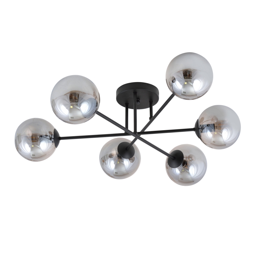 Chandelier on a pole ROMA 6xE14/10W/230V black/smoky