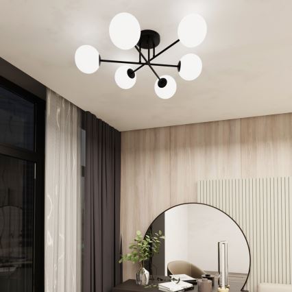 Chandelier on a pole ROMA 6xE14/10W/230V black/white