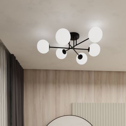 Chandelier on a pole ROMA 6xE14/10W/230V black/white
