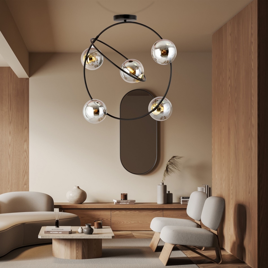 Chandelier on a pole STARDOM 5xE14/10W/230V black/grey