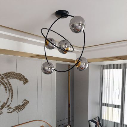 Chandelier on a pole STARDOM 5xE14/10W/230V black/grey