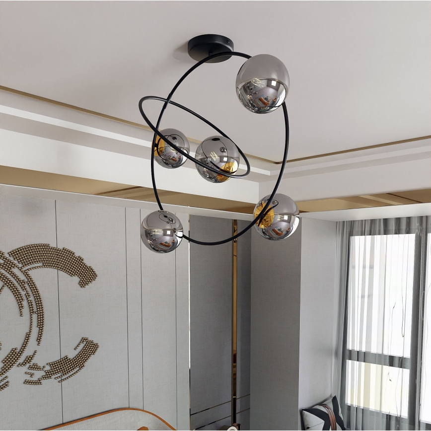Chandelier on a pole STARDOM 5xE14/10W/230V black/grey