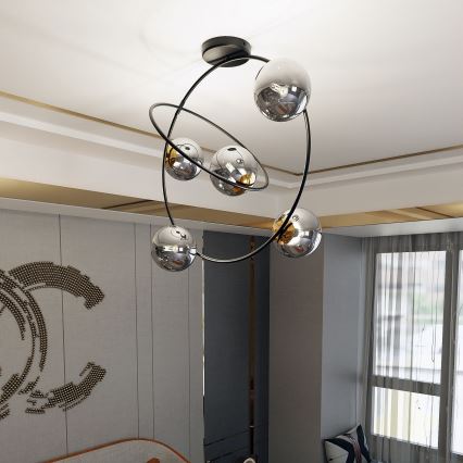 Chandelier on a pole STARDOM 5xE14/10W/230V black/grey