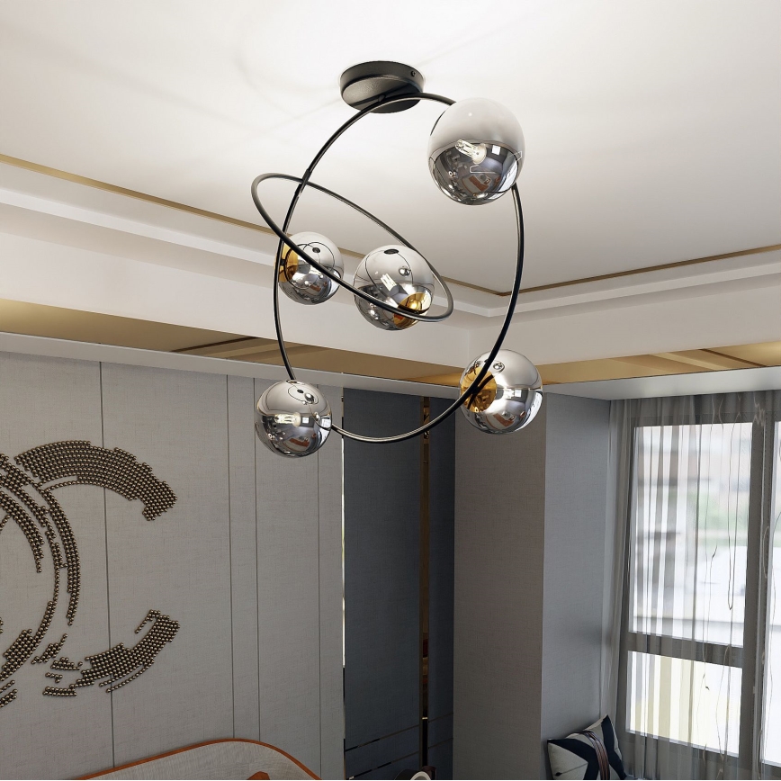 Chandelier on a pole STARDOM 5xE14/10W/230V black/grey