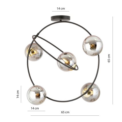 Chandelier on a pole STARDOM 5xE14/10W/230V black/grey