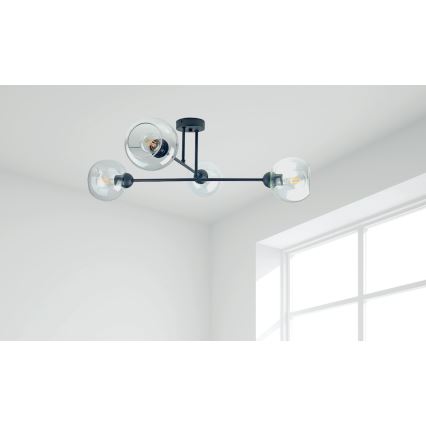 Chandelier on a pole VASCO 4xE27/60W/230V black/clear