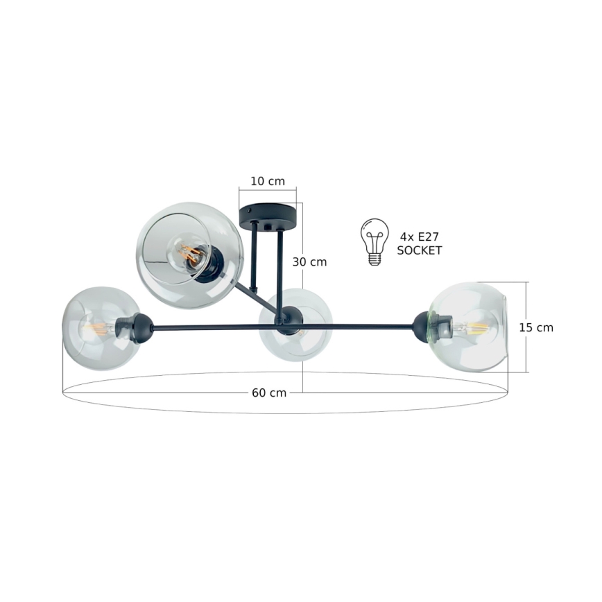 Chandelier on a pole VASCO 4xE27/60W/230V black/clear